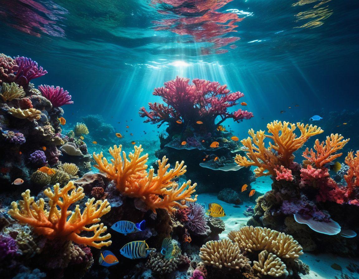 An enchanting underwater scene filled with vibrant coral reefs and exotic marine life, featuring elegant figures representing sensuality and allure. These figures are gracefully interacting with the ocean environment, emphasizing the theme of exploration and eroticism. Gentle waves create a dream-like atmosphere, while soft light filters through the water, casting ethereal shadows. The composition should evoke a sense of mysterious adventure and curiosity. vibrant colors. surreal. underwater theme.